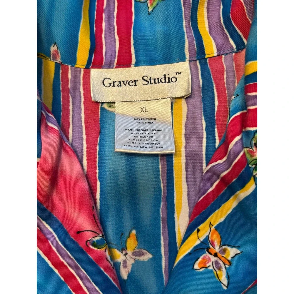 Graver Studio Y2K 3 Piece Set Butterfly Cardigan Shirt Skirt Pink Teal Fairy XL